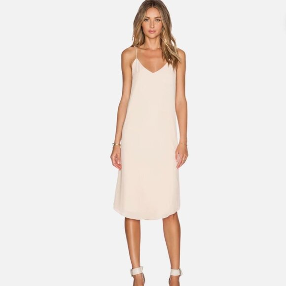 Blaque Label	| Revolve V-Neck Midi Slip Dress in Nude Cream | Size Medium - Picture 1 of 12